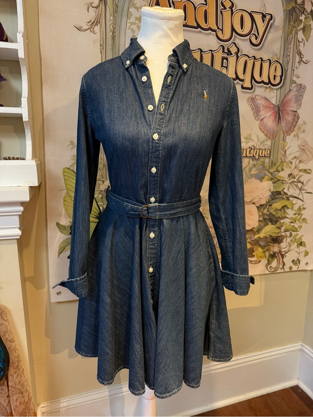 Ralph Lauren Dark Blue Denim Shirt Dress with Belt